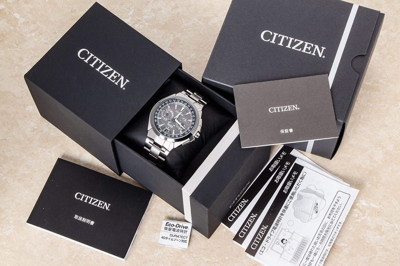 シチズン CITIZEN H100-T021212 アテッサ エコドライブ デイデイト ソーラー電波 メンズ 極美品 箱・保証書付き_754664