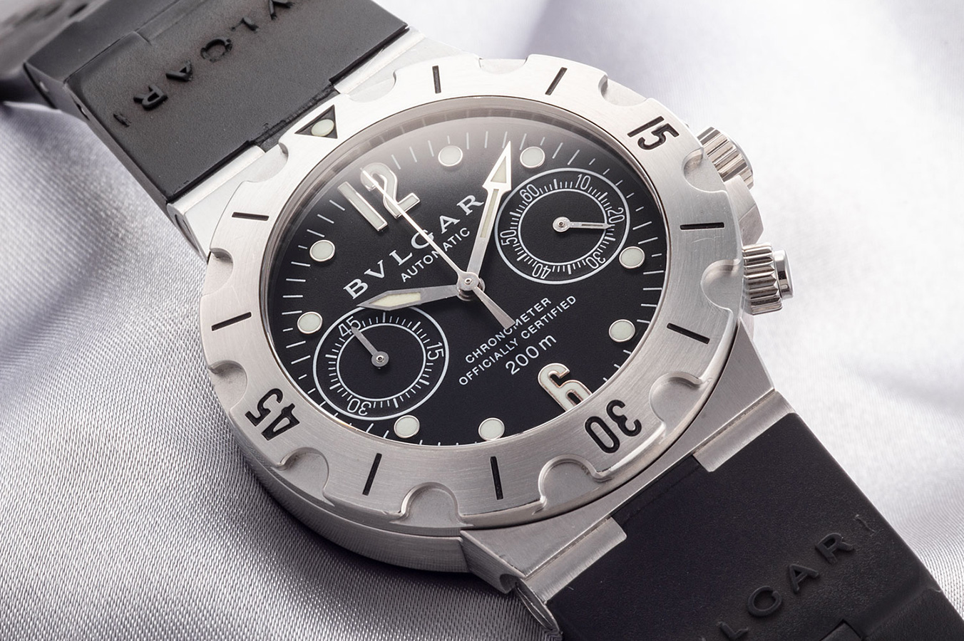 ブルガリ ディアゴノ スクーバ クロノグラフ Diagono Scuba Chronograph SCB38S 内箱 SS メンズ時計 ホワイト 仕上げ済 美品