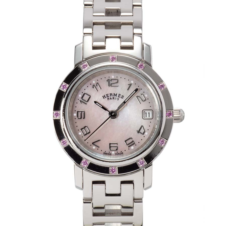 エルメス HERMES クリッパー ピンクシェル CL4.210 ステンレススチール クオーツ レディース 腕時計