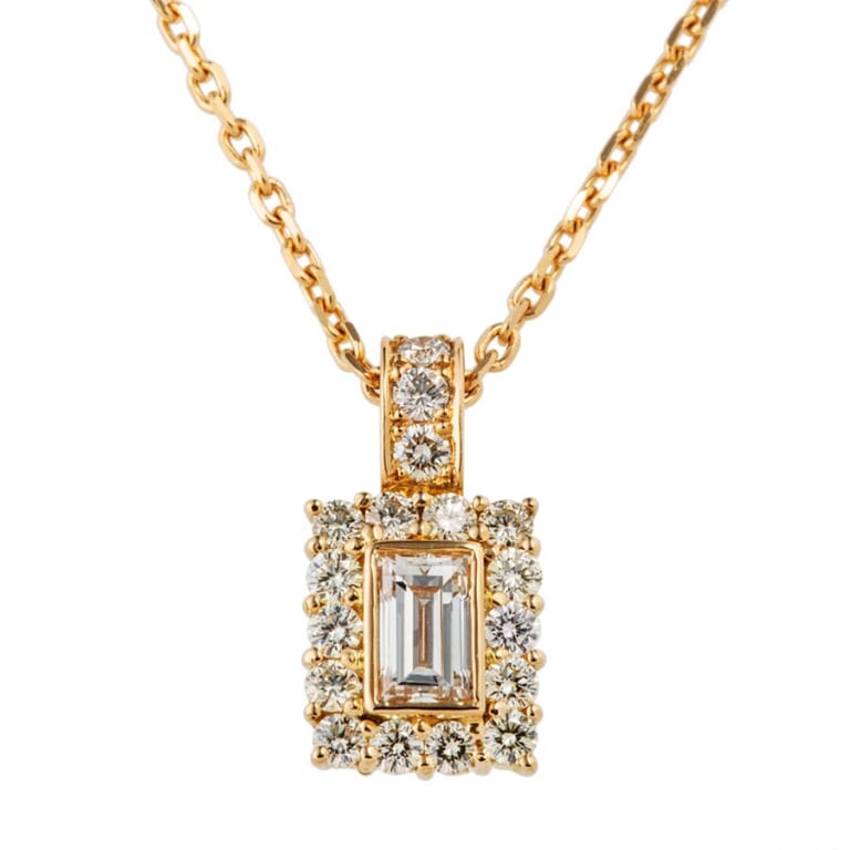 ノーブランド スクエアダイヤモンドネックレス YG