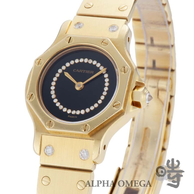 カルティエ サントスオクタゴン SM オニキスパリス文字盤 Ref.0906 ゴールド(YG) 1980年代 ヴィンテージ レディース 腕時計