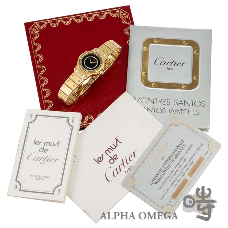 カルティエ サントスオクタゴン SM オニキスパリス文字盤 Ref.0906 ゴールド(YG) 1980年代 ヴィンテージ レディース 腕時計