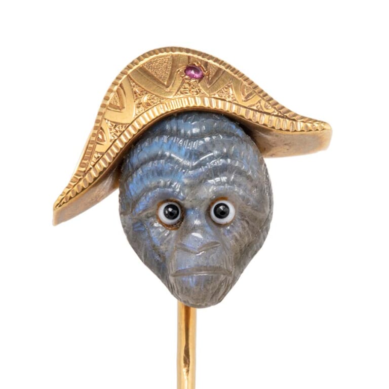 アンティーク モンキーナポレオン　ピンブローチ　ラブラドライト