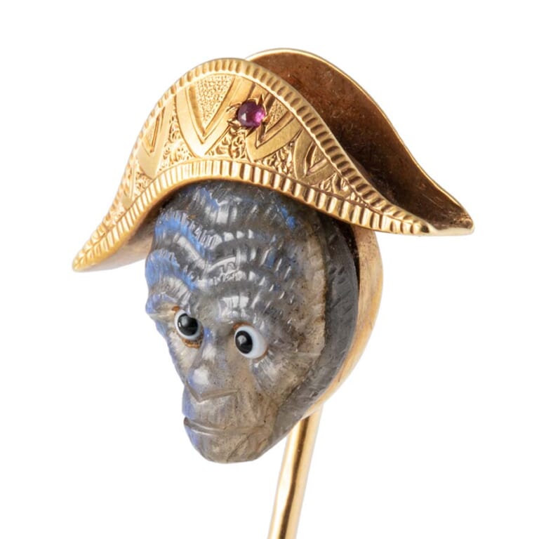 アンティーク モンキーナポレオン　ピンブローチ　ラブラドライト