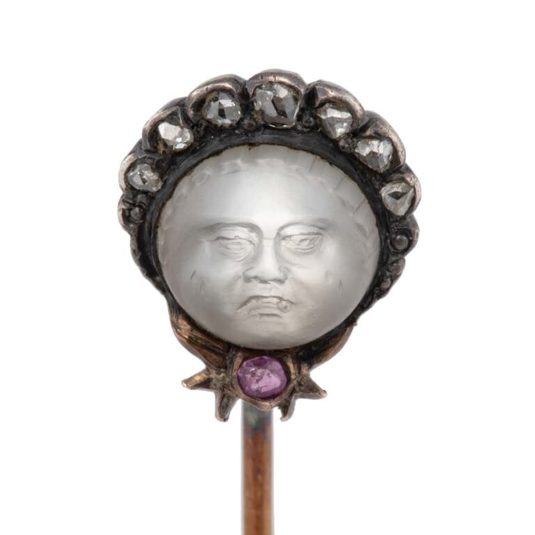 アンティーク 汗をかいたおじさん　ピンブローチ　ムーンストーン