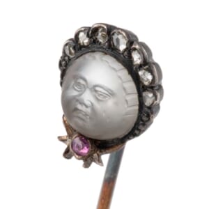 アンティーク 汗をかいたおじさん　ピンブローチ　ムーンストーン