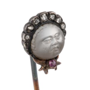 アンティーク 汗をかいたおじさん　ピンブローチ　ムーンストーン