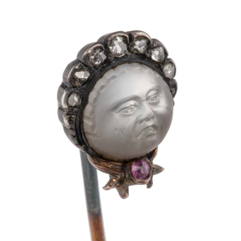 アンティーク 汗をかいたおじさん　ピンブローチ　ムーンストーン