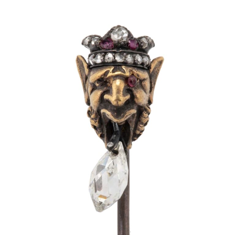 アンティーク サテュロス　ピンブローチ　ブリオレットカットダイヤモンド