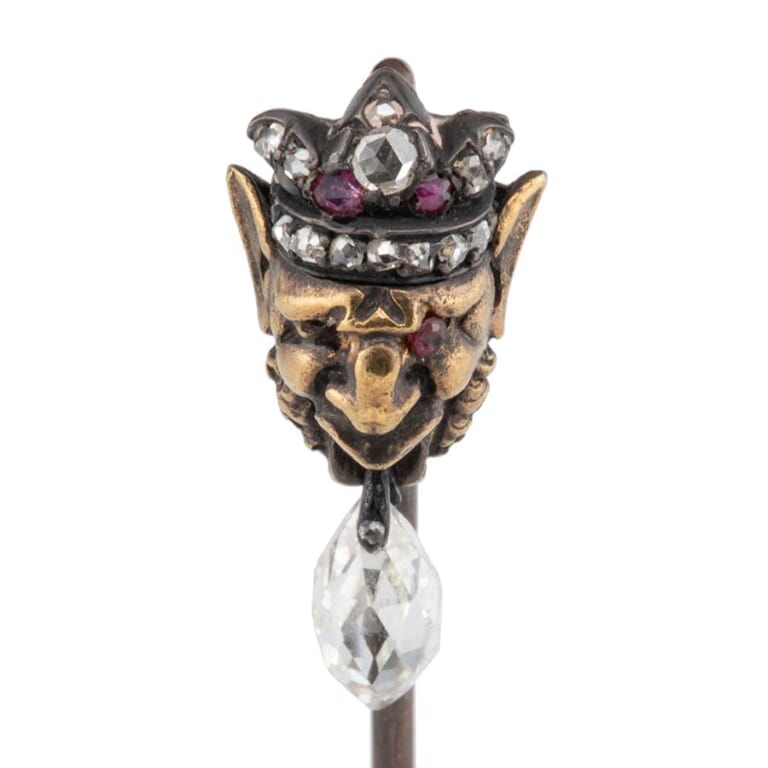 アンティーク サテュロス　ピンブローチ　ブリオレットカットダイヤモンド