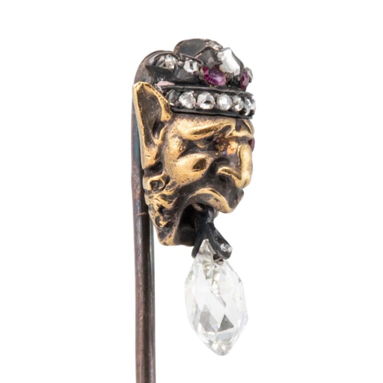 アンティーク サテュロス　ピンブローチ　ブリオレットカットダイヤモンド