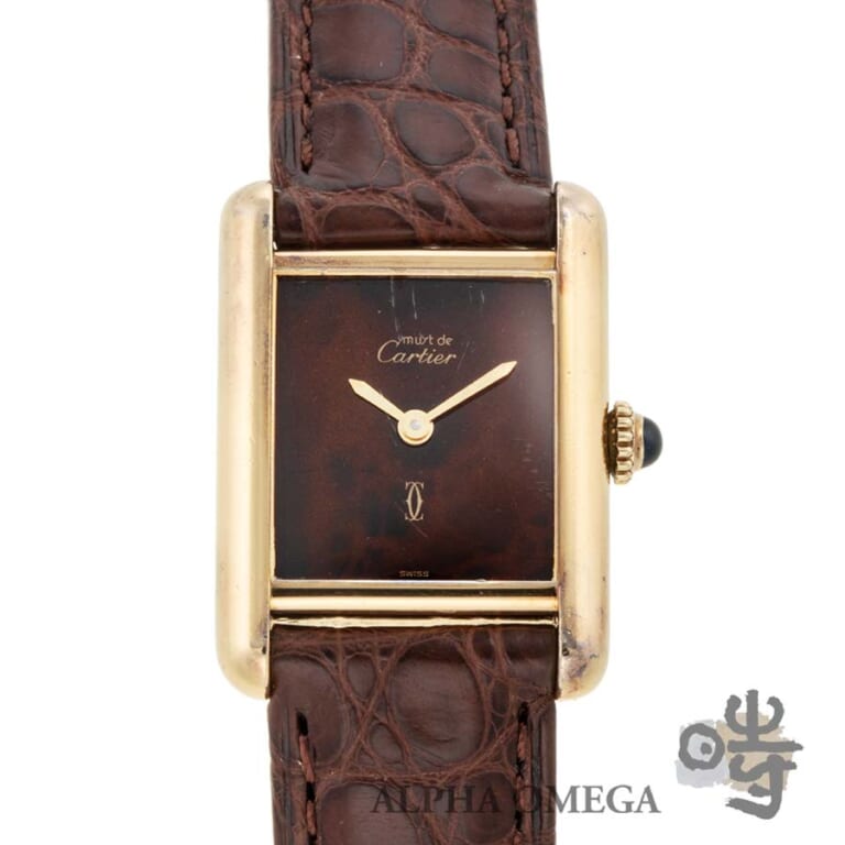 カルティエ マスト タンク タートル/ウッド SM 手巻 Ref.19 756 13 ヴェルメイユ メッキ (SV/YGP) ベッコウ/マーブル 1980年代 ヴィンテージ レディース 腕時計