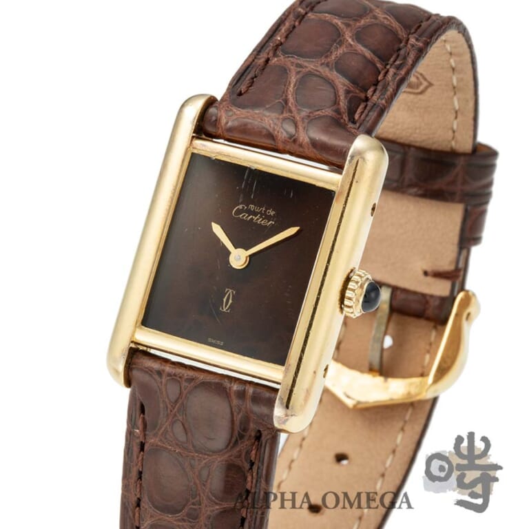 カルティエ マスト タンク タートル/ウッド SM 手巻 Ref.19 756 13 ヴェルメイユ メッキ (SV/YGP) ベッコウ/マーブル 1980年代 ヴィンテージ レディース 腕時計