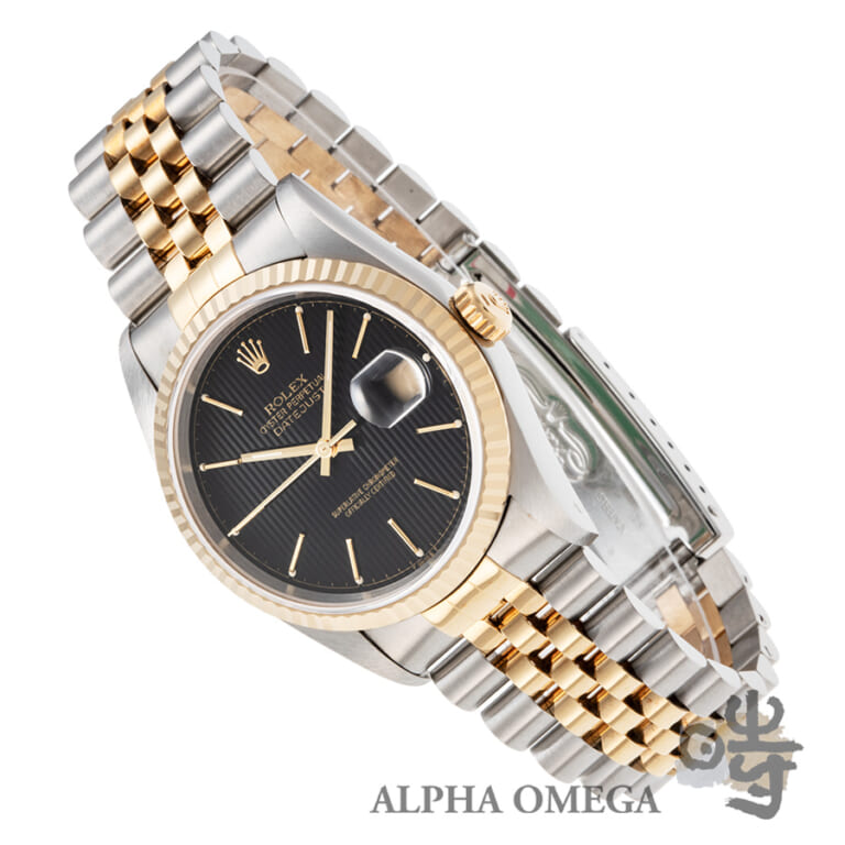 ロレックス デイトジャスト Ref.16233 コンビ(SS/YG) ブラックタペストリーダイアル T番 1996年 ヴィンテージ メンズ 腕時計