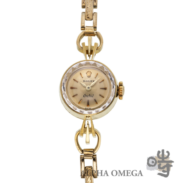 ロレックス オーキッド カッドガラス Ref.2220 ゴールド(YG) ヴィンテージセイコーYGブレスレット 1954/1955 99番アンティーク レディース 腕時計
