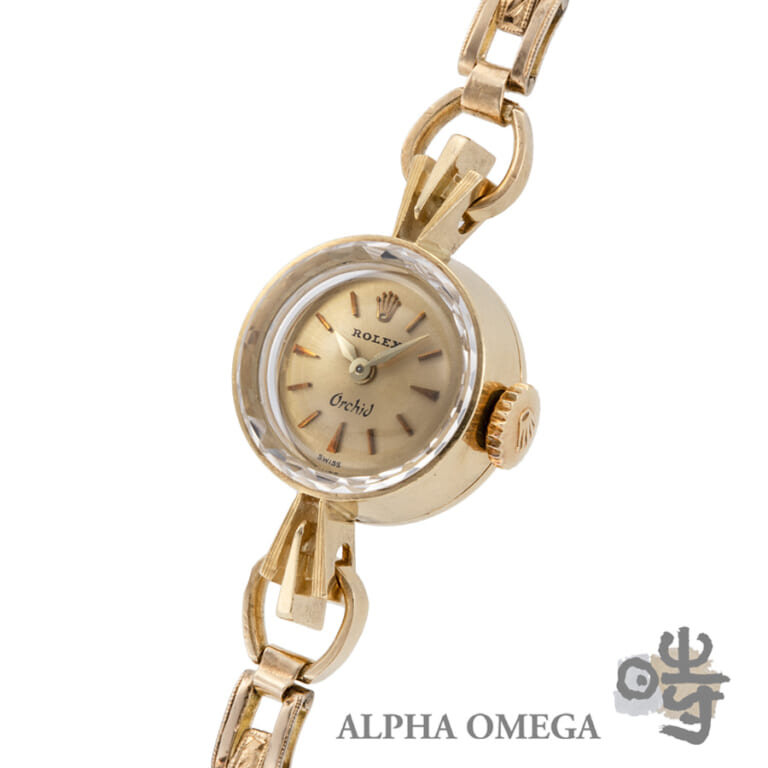 ロレックス オーキッド カッドガラス Ref.2220 ゴールド(YG) ヴィンテージセイコーYGブレスレット 1954/1955 99番アンティーク レディース 腕時計