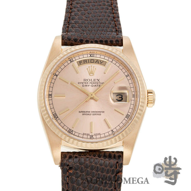 ロレックス デイデイト Ref.18038 ゴールド(YG) 1983/1984年 807番 ファクトリーピンク文字盤 ヴィンテージ メンズ 腕時計